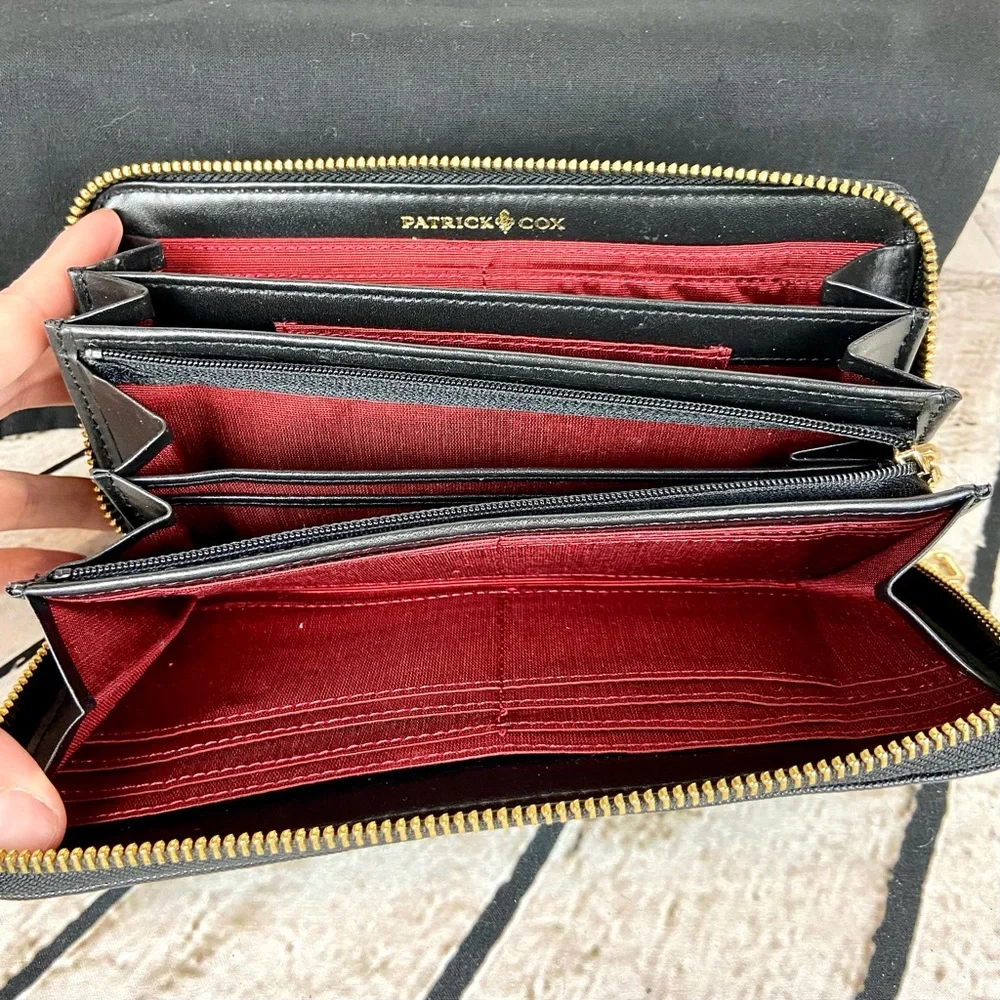 Patrick Cox fleur de lis black leather zippy zip around long wallet *new* - Picture 9 of 16